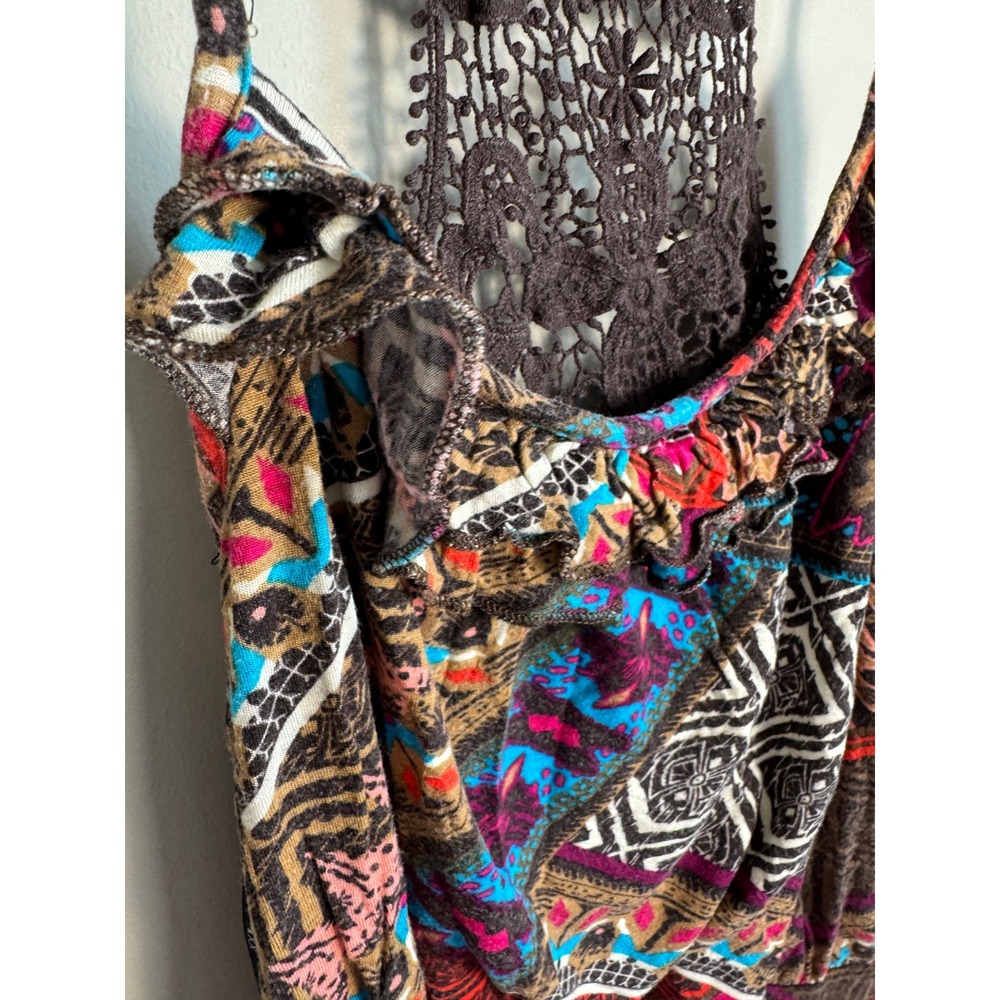 Forever 21 XXI Cami Tank Top Small Crochet Lace Racerback Boho Tribal Print Y2K - Picture 2 of 11